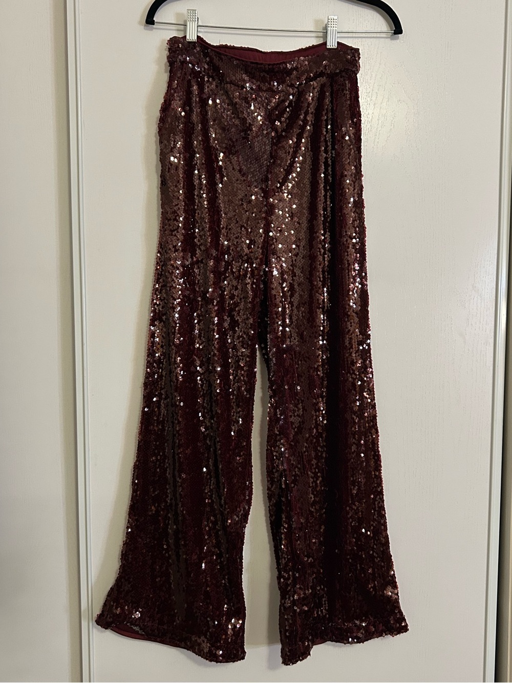 MOTF Burgundy Red Wide Leg Sequin Dress Pants